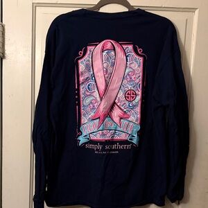 Simply Southern Navy Long Sleeve Tee with Pink Ribbon Paisley Graphic